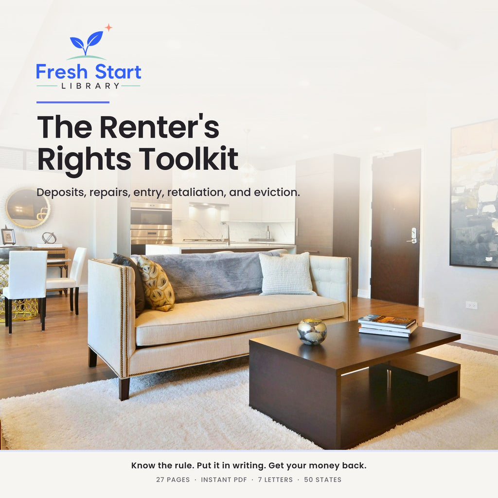 The Renter's Rights Toolkit: deposits, repairs, entry, retaliation, and eviction. A 27-page Fresh Start Library guide.