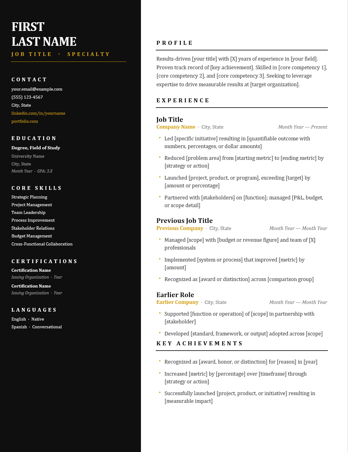 Premium Black & Gold Resume Bundle