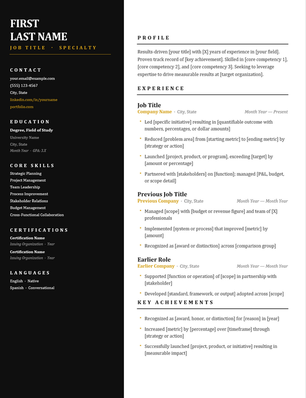 Premium Black and Gold Resume Bundle
